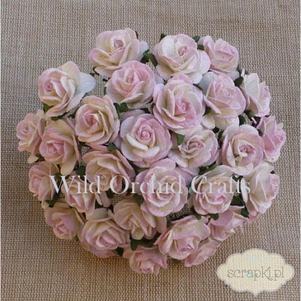 Różyczki biało (ecru) - różowe (15mm) - 5 sztuk